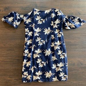 Strapless flutter sleeve floral dress